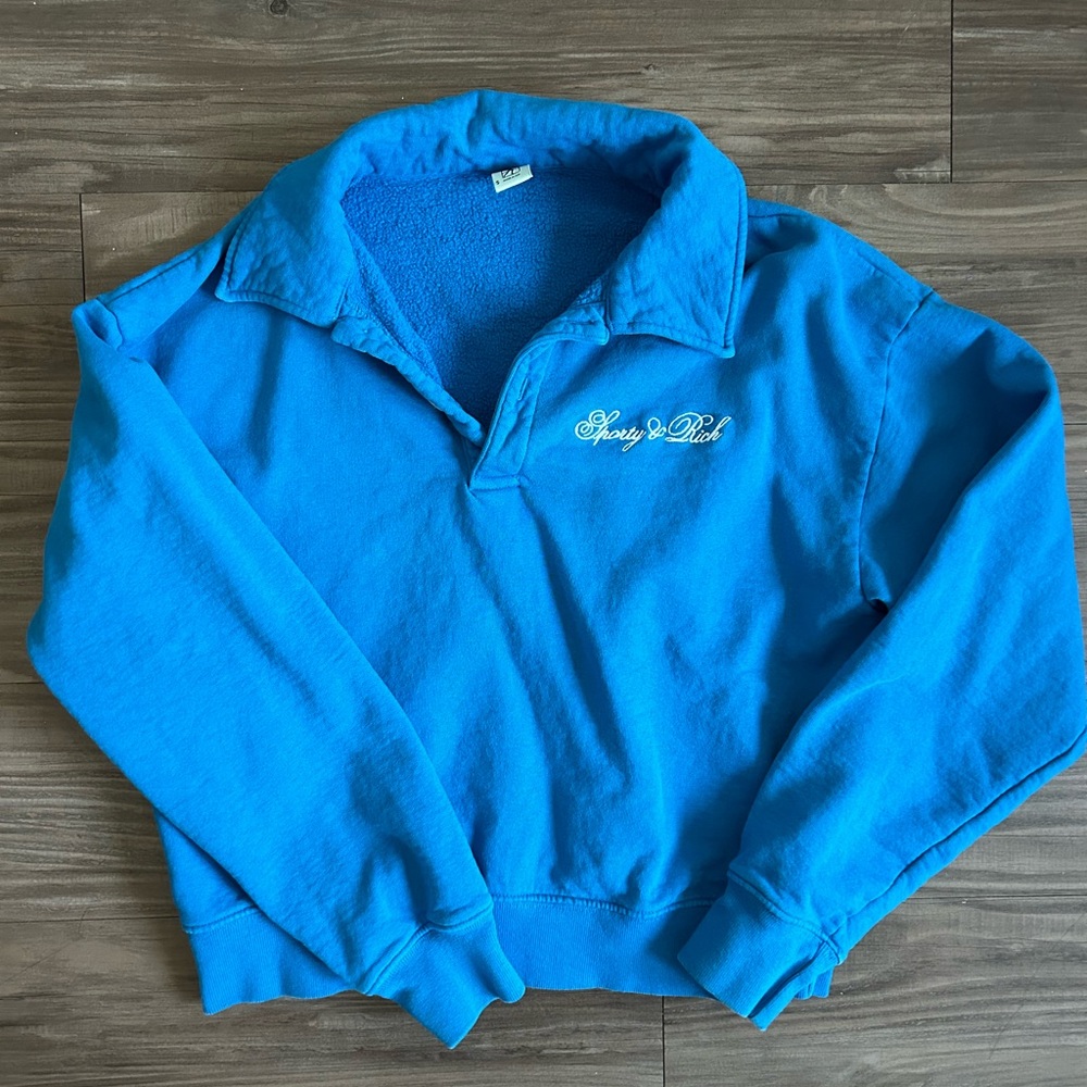 Sporty and Rich Royal Blue Pullover Sweatshirt